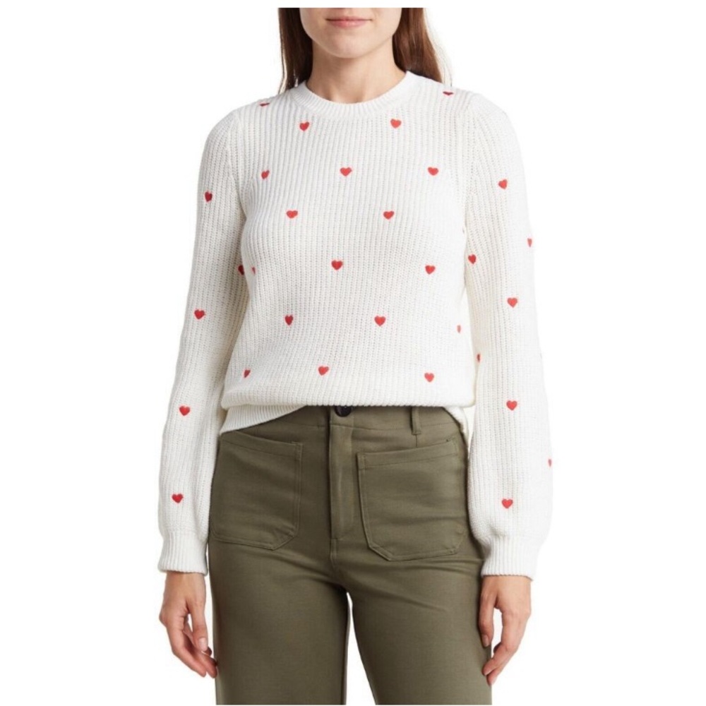 Jessica Simpson knit Valentine’s Day hearts crop high low sweater extra small